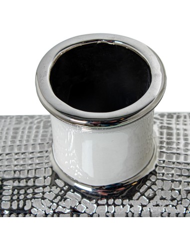Jarrón cerámica blanco y plata