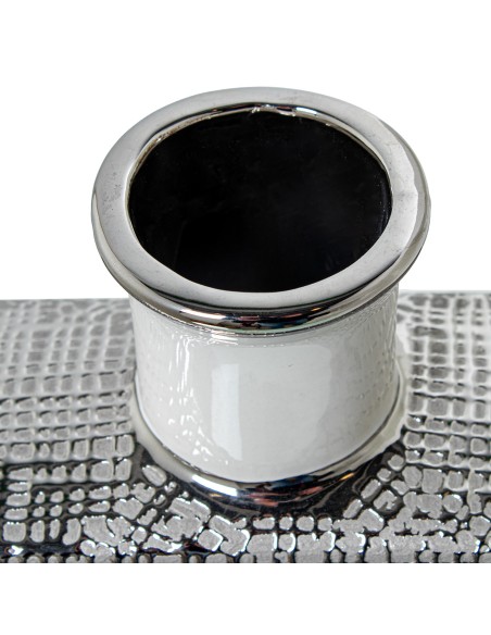Jarrón cerámica blanco y plata