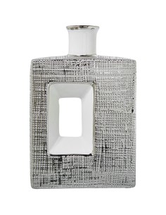 Jarrón cerámica blanco y plata
