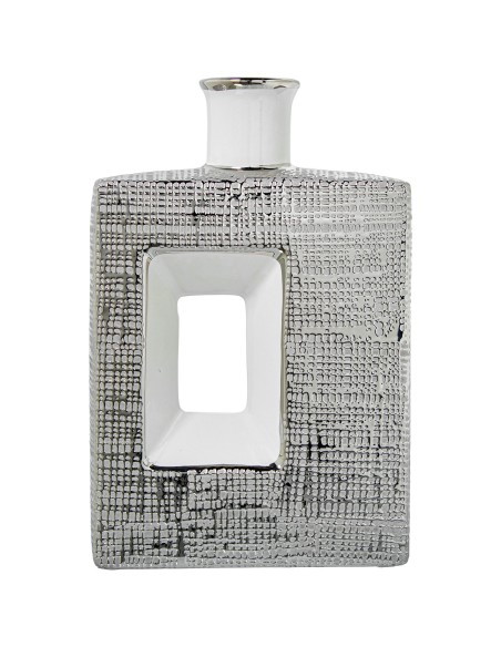 Jarrón cerámica blanco y plata