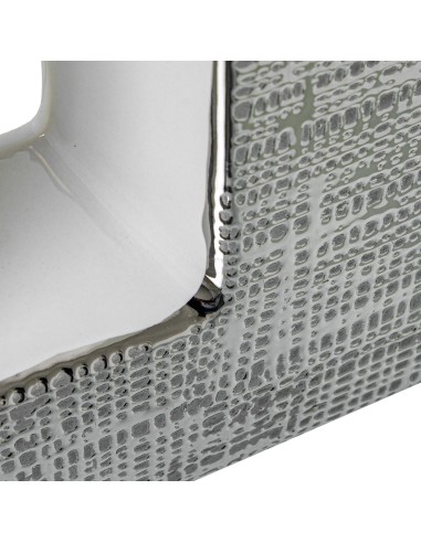 Jarrón cerámica blanco y plata