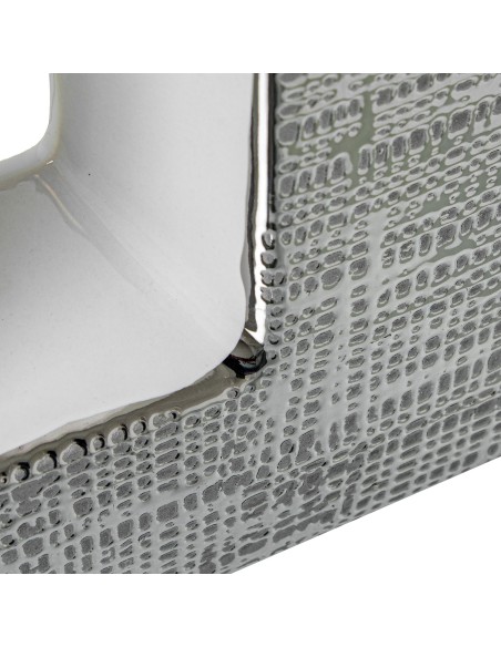 Jarrón cerámica blanco y plata