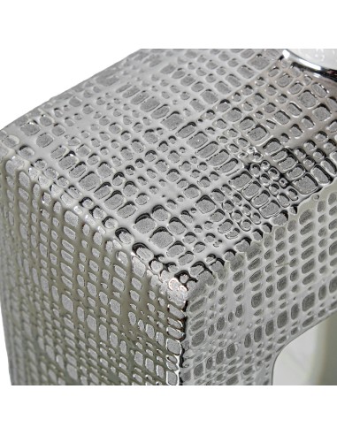 Jarrón cerámica blanco y plata