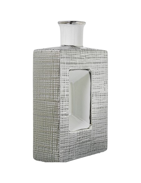 Jarrón cerámica blanco y plata