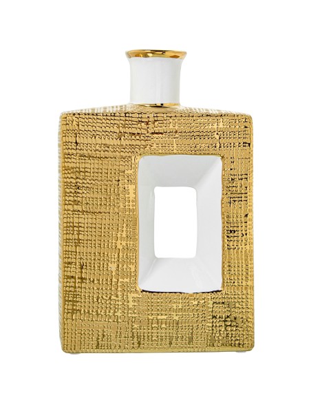 Jarrón cerámica oro y blanco
