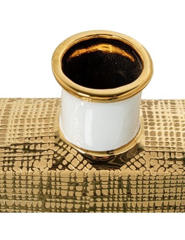 Jarrón cerámica oro y blanco