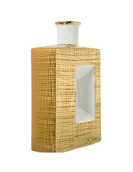 Jarrón cerámica oro y blanco