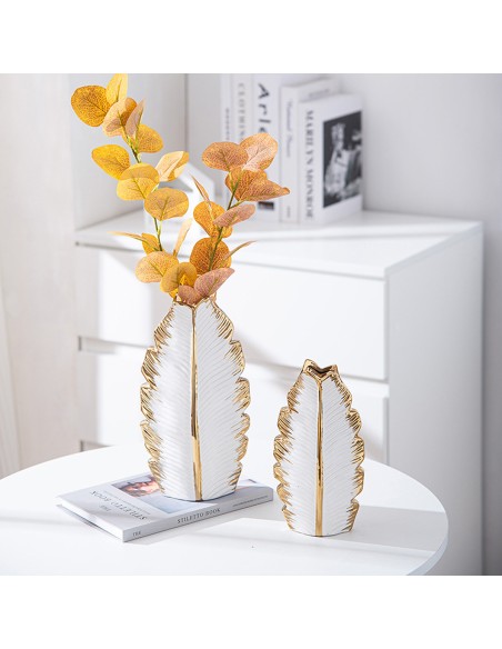 Jarrón cerámica blanco/oro