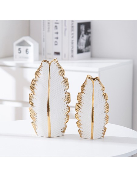 Jarrón cerámica blanco/oro