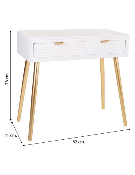 Mueble de Entrada Blanco y Oro 2 cajones