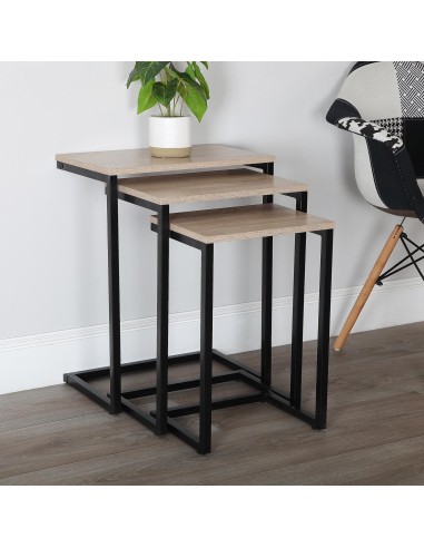 Juego 3 mesas madera y metal
