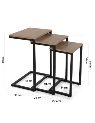 Juego 3 mesas madera y metal
