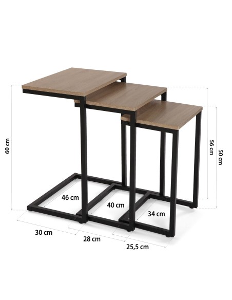 Juego 3 mesas madera y metal