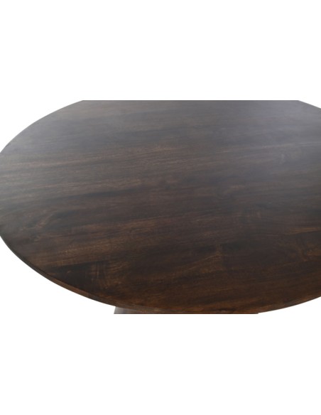 Mesa de comedor de mango marrón oscuro.
