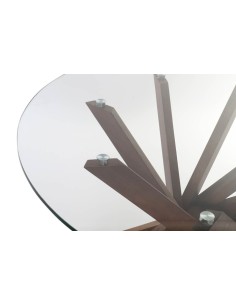 Mesa de comedor patas nogal y cristal 2