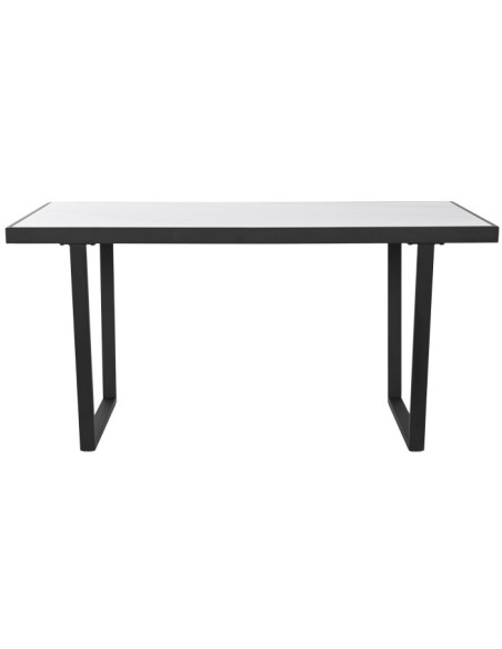 Mesa de comedor de piedra y metal.