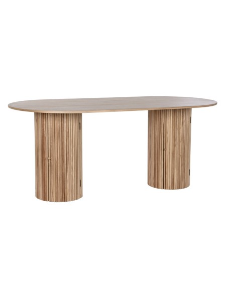 Mesa de comedor ovalada con puertas.