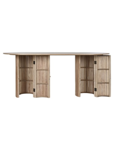 Mesa de comedor ovalada con puertas.