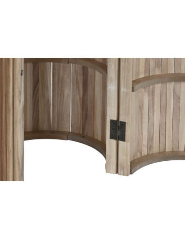 Mesa de comedor ovalada con puertas.