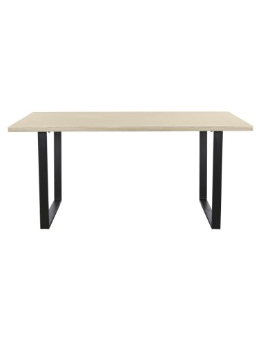 Mesa de comedor madera natural y patas de metal.