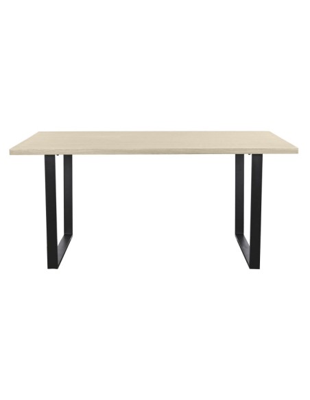 Mesa de comedor madera natural y patas de metal.