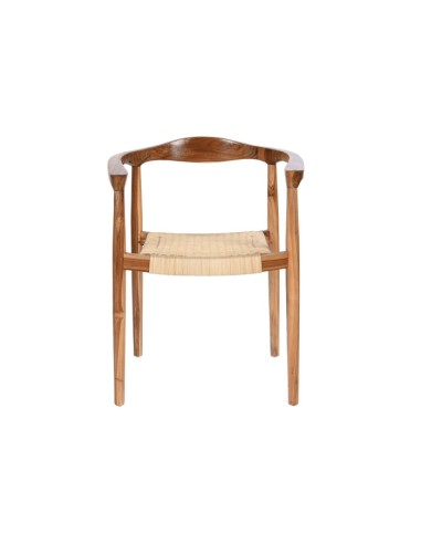 Silla de teca marrón y ratán
