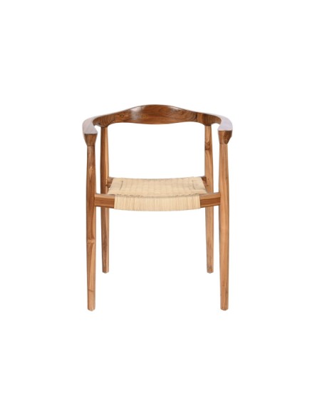 Silla de teca marrón y ratán