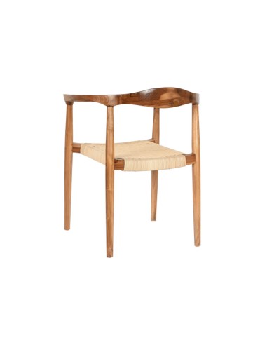 Silla de teca marrón y ratán