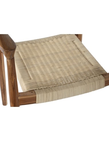 Silla de teca marrón y ratán