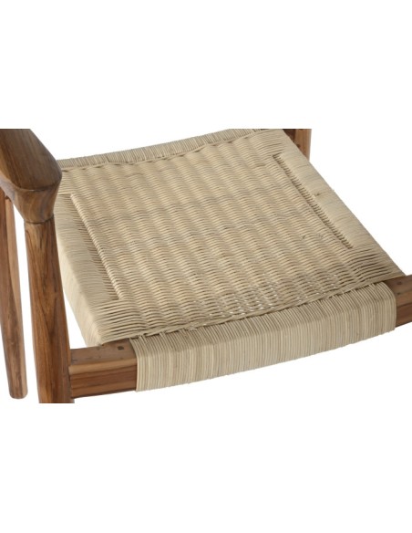 Silla de teca marrón y ratán