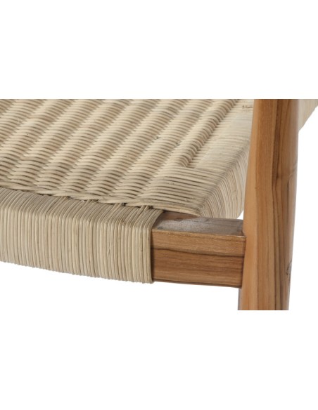 Silla de teca marrón y ratán