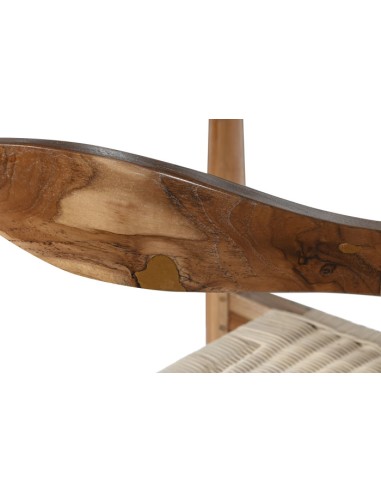 Silla de teca marrón y ratán