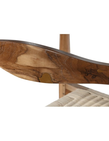 Silla de teca marrón y ratán