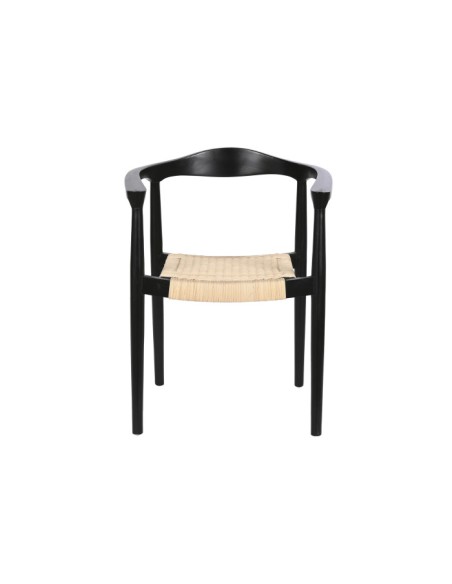 Silla de teca y ratán en negro
