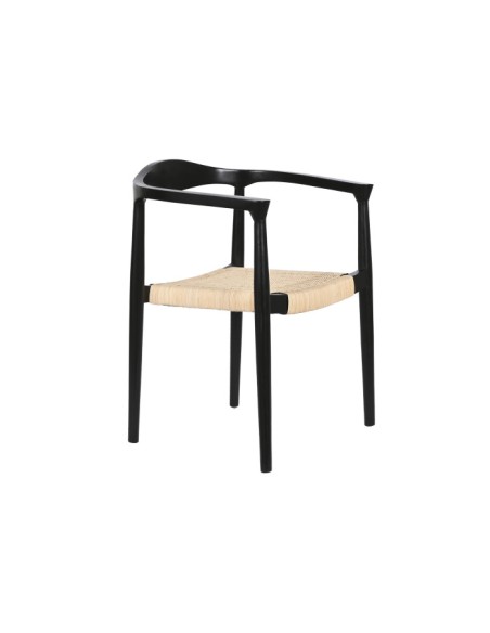 Silla de teca y ratán en negro Silla de teca y ratán en negro