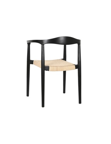 Silla de teca y ratán en negro