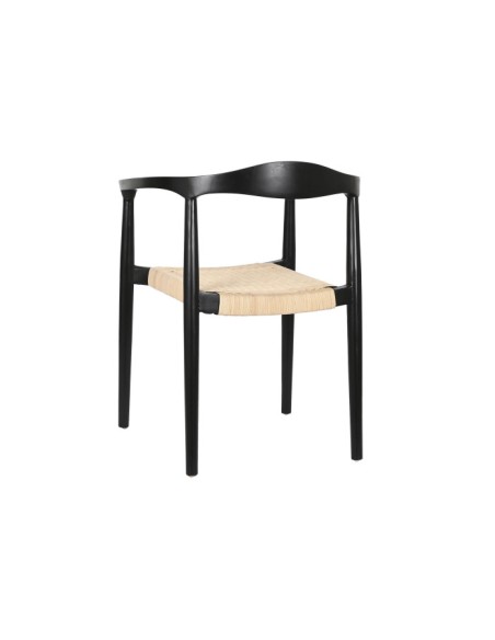 Silla de teca y ratán en negro