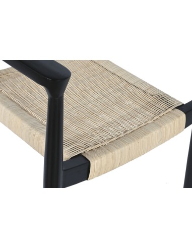 Silla de teca y ratán en negro