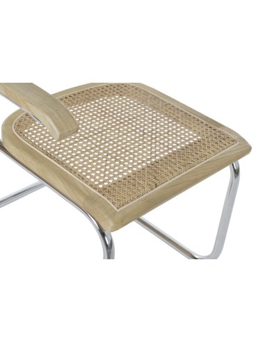 Silla madera de olmo y ratán marrón claro.