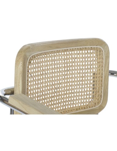 Silla madera de olmo y ratán marrón claro.