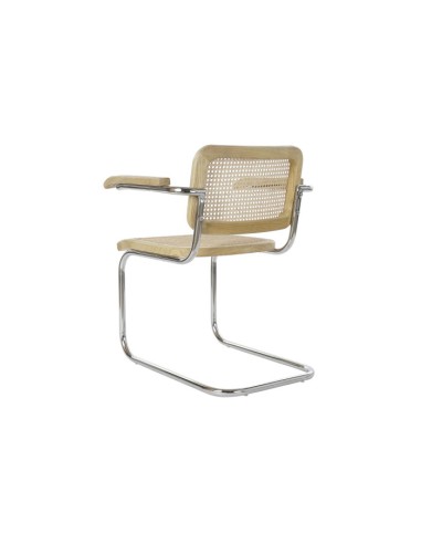 Silla madera de olmo y ratán marrón claro.