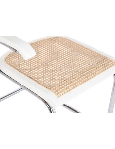 Silla de madera de olmo y ratán blanca y marrón claro 2
