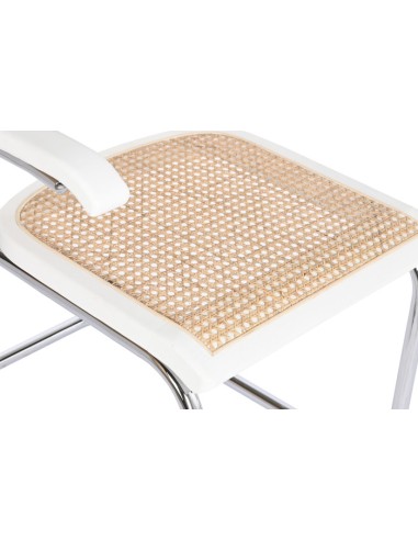 Silla de madera de olmo y ratán blanca y marrón...