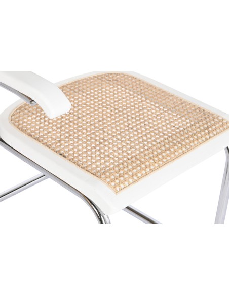 Silla de madera de olmo y ratán blanca y marrón claro