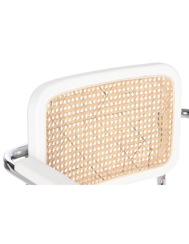 Silla de madera de olmo y ratán blanca y marrón...