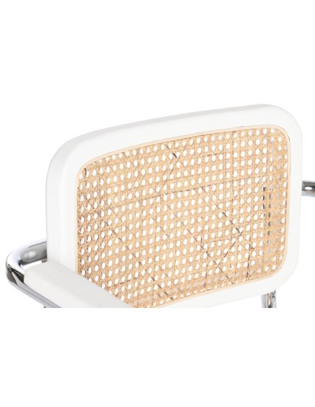 Silla de madera de olmo y ratán blanca y marrón claro