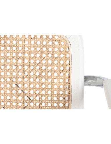 Silla de madera de olmo y ratán blanca y marrón...