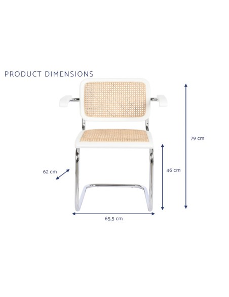 Silla de madera de olmo y ratán blanca y marrón claro