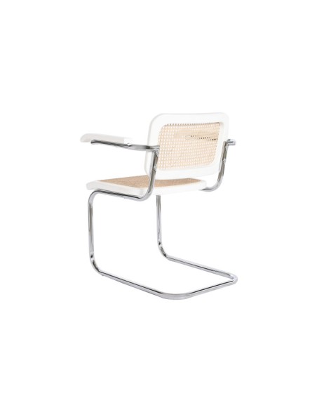 Silla de madera de olmo y ratán blanca y marrón claro