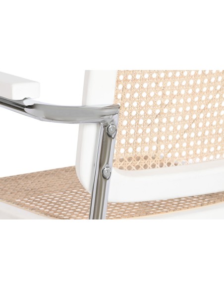 Silla de madera de olmo y ratán blanca y marrón claro